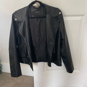 Black, faux leather bomber jacket